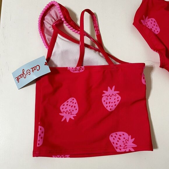 Cat & Jack Pink Strawberry Tankini Bikini 2 Piece Swimsuit Girls Size 2T NWT - Picture 6 of 9